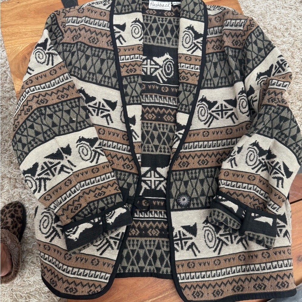 Flashback Black and Brown Patterned Horse Sweater Coat